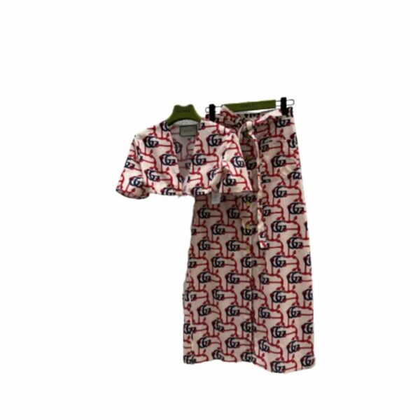 Douple G Anchor Print Top And Skirt Red For Women