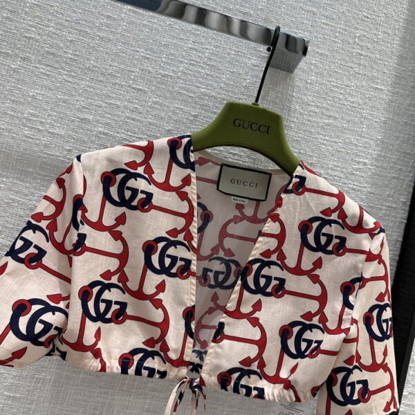 Douple G Anchor Print Top And Skirt Red For Women