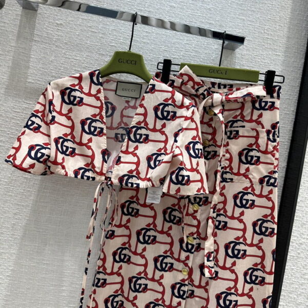 Douple G Anchor Print Top And Skirt Red For Women