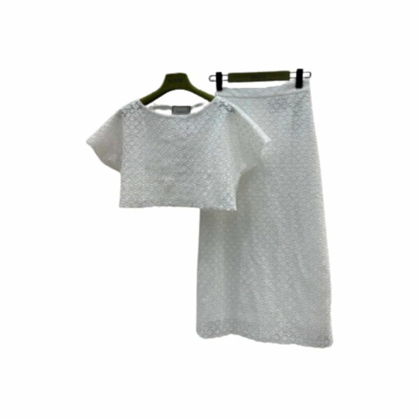 Douple G Flower Lace Croptop And Skirt White For Women
