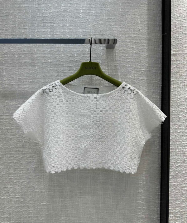 Douple G Flower Lace Croptop And Skirt White For Women