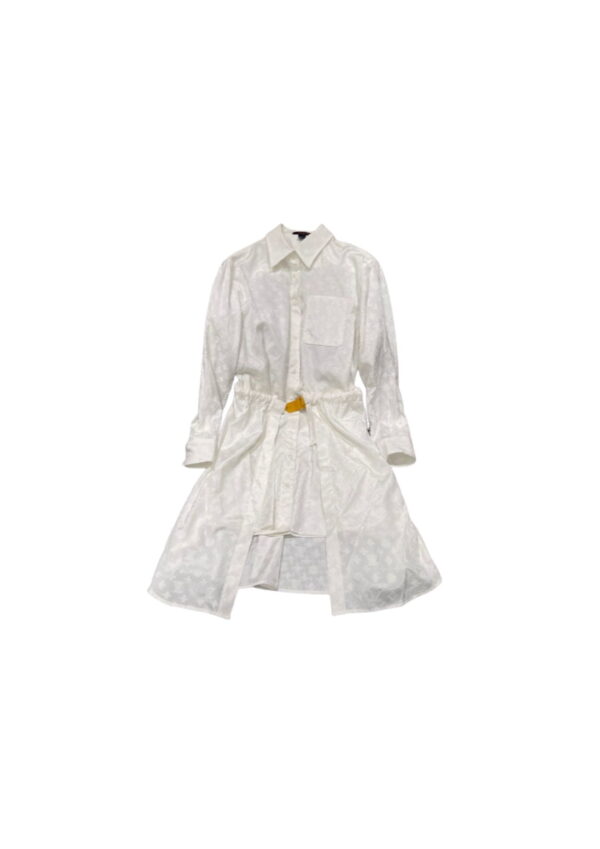 Drawstring Belt Shirt Dress White For Women