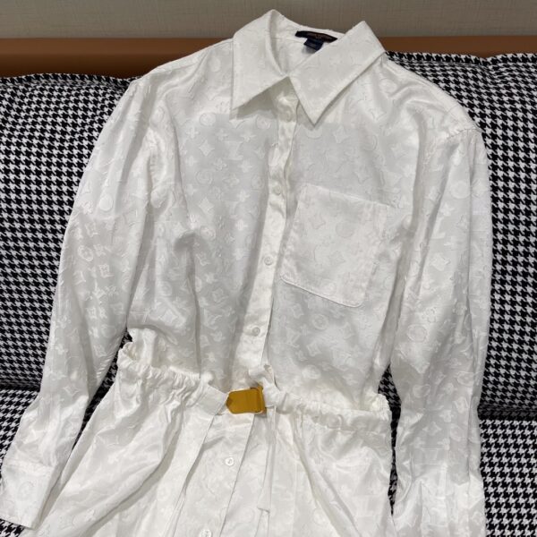 Drawstring Belt Shirt Dress White For Women
