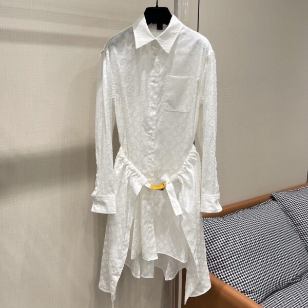 Drawstring Belt Shirt Dress White For Women