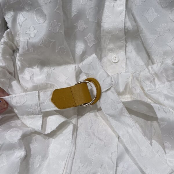 Drawstring Belt Shirt Dress White For Women