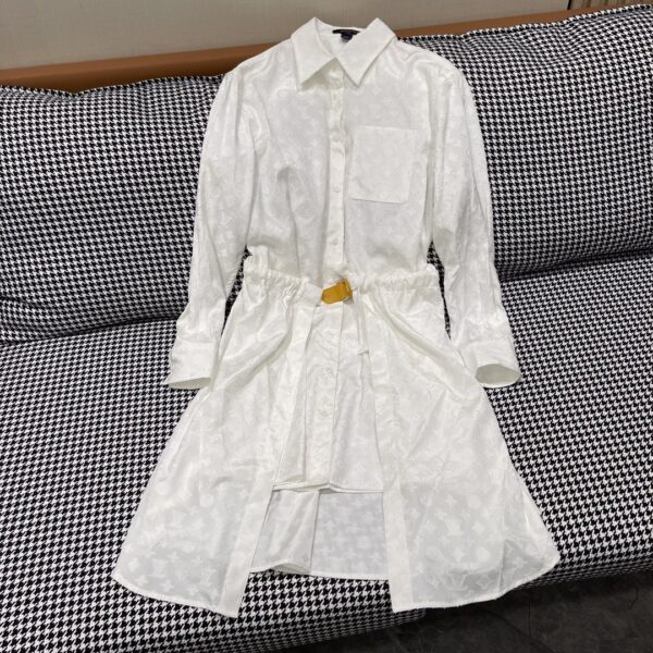 Drawstring Belt Shirt Dress White For Women