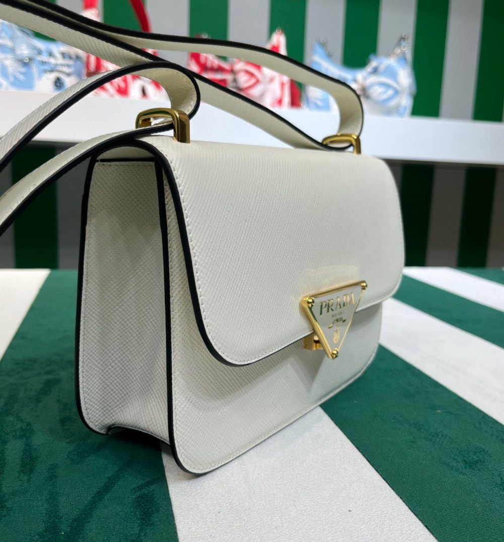 Emblème Saffiano Shoulder Bag In Beige/ White For Women 8.6 in/22cm 1BD320_2A4A_F0036_V_UTO