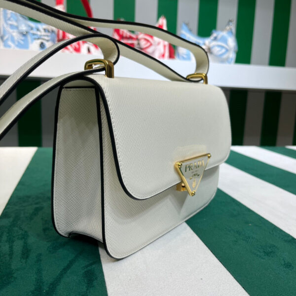 Emblème Saffiano Shoulder Bag In Beige/ White For Women 8.6 in/22cm 1BD320_2A4A_F0036_V_UTO