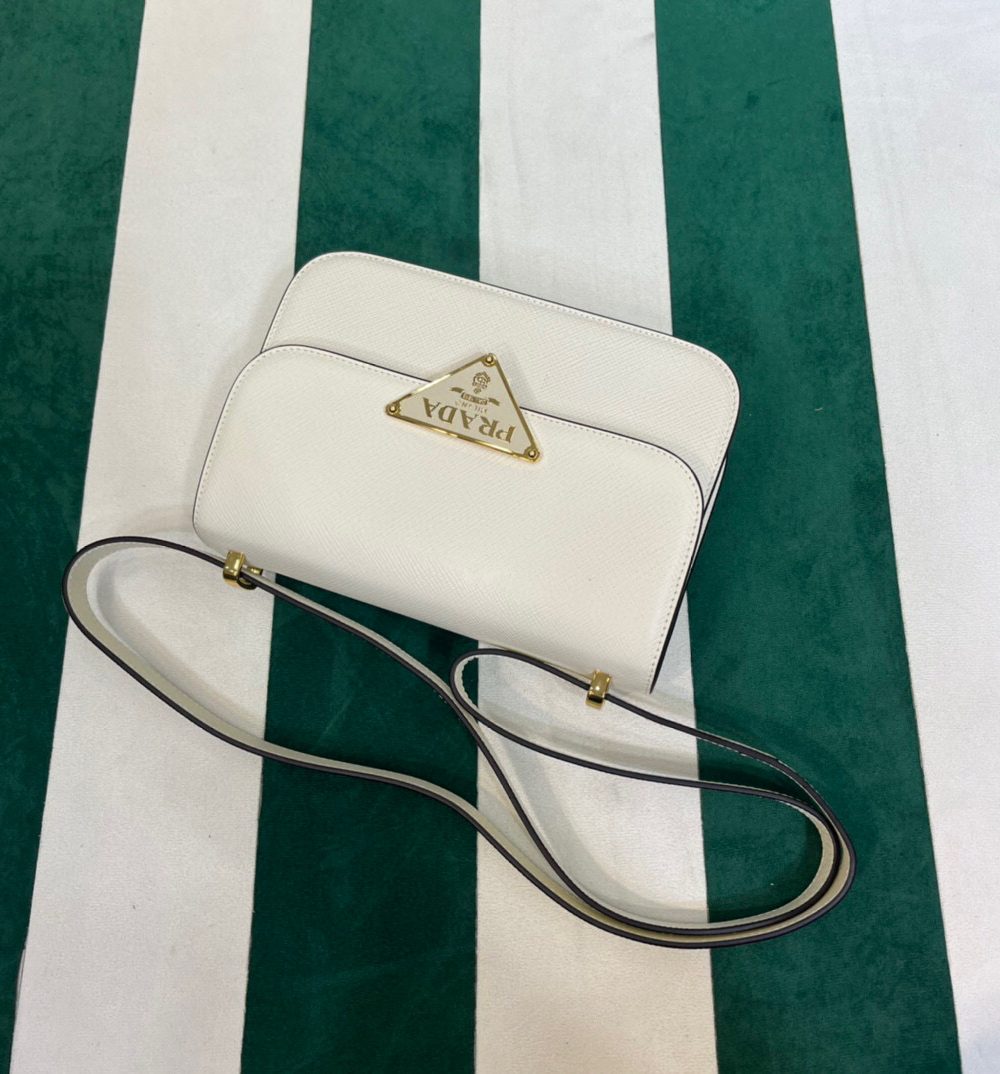 Emblème Saffiano Shoulder Bag In Beige/ White For Women 8.6 in/22cm 1BD320_2A4A_F0036_V_UTO