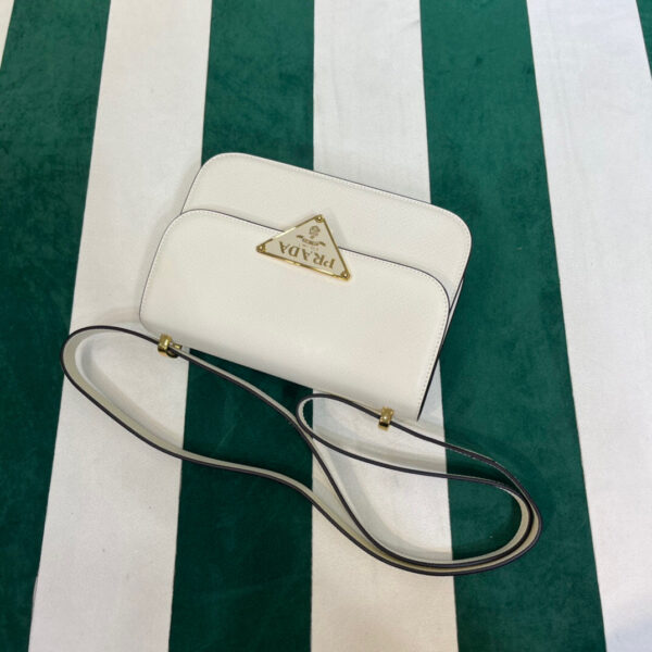 Emblème Saffiano Shoulder Bag In Beige/ White For Women 8.6 in/22cm 1BD320_2A4A_F0036_V_UTO