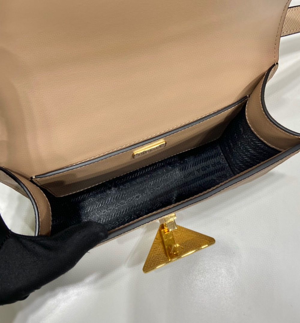 Emblème Saffiano Shoulder Bag In Beige/ White For Women 8.6 in/22cm 1BD320_2A4A_F0036_V_UTO