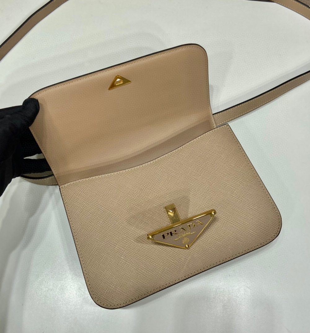 Emblème Saffiano Shoulder Bag In Beige/ White For Women 8.6 in/22cm 1BD320_2A4A_F0036_V_UTO