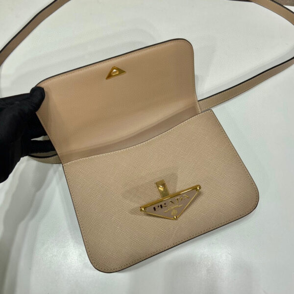 Emblème Saffiano Shoulder Bag In Beige/ White For Women 8.6 in/22cm 1BD320_2A4A_F0036_V_UTO