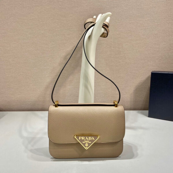 Emblème Saffiano Shoulder Bag In Beige/ White For Women 8.6 in/22cm 1BD320_2A4A_F0036_V_UTO