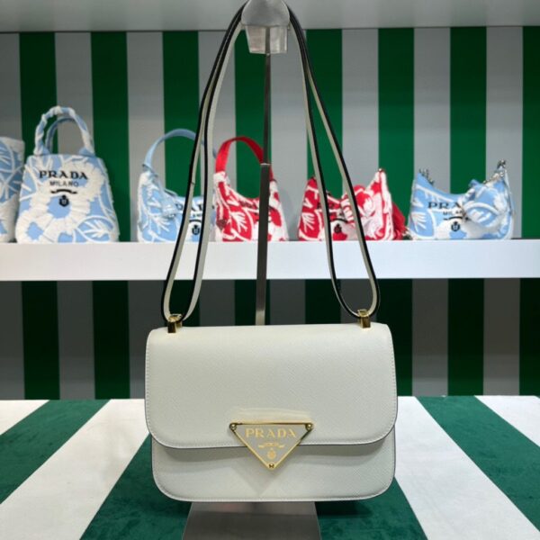 Emblème Saffiano Shoulder Bag In Beige/ White For Women 8.6 in/22cm 1BD320_2A4A_F0036_V_UTO
