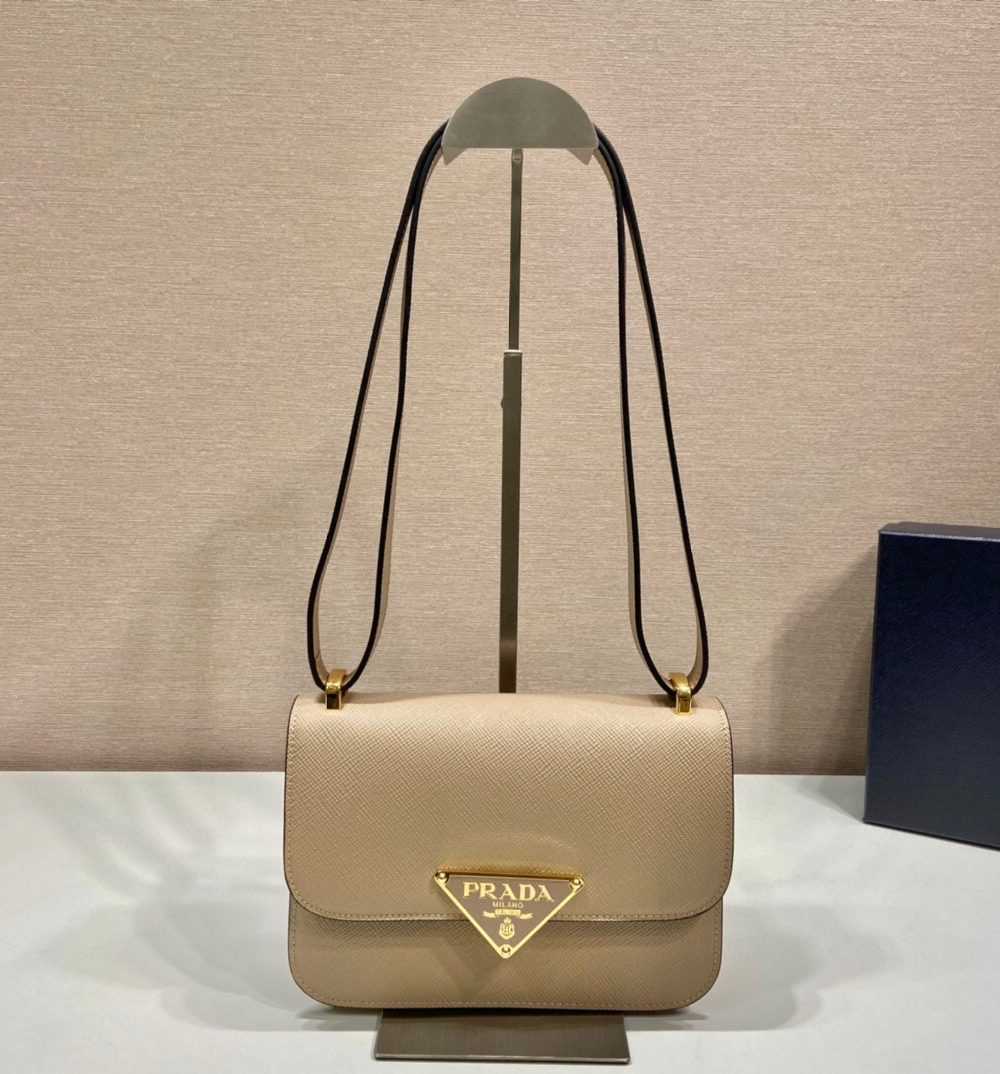 Emblème Saffiano Shoulder Bag In Beige/ White For Women 8.6 in/22cm 1BD320_2A4A_F0036_V_UTO