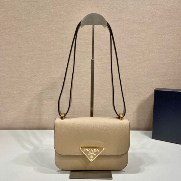 Emblème Saffiano Shoulder Bag In Beige/ White For Women 8.6 in/22cm 1BD320_2A4A_F0036_V_UTO