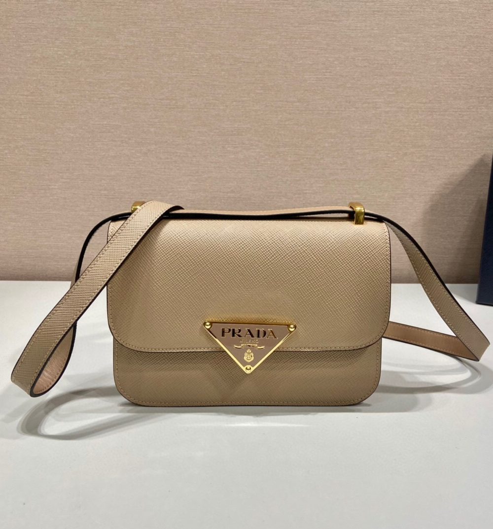 Emblème Saffiano Shoulder Bag In Beige/ White For Women 8.6 in/22cm 1BD320_2A4A_F0036_V_UTO