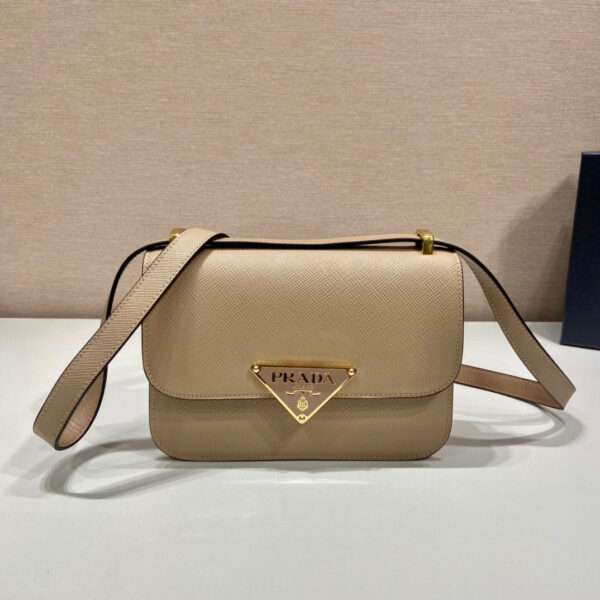 Emblème Saffiano Shoulder Bag In Beige/ White For Women 8.6 in/22cm 1BD320_2A4A_F0036_V_UTO