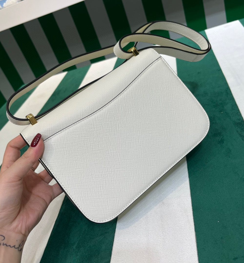 Emblème Saffiano Shoulder Bag In Beige/ White For Women 8.6 in/22cm 1BD320_2A4A_F0036_V_UTO