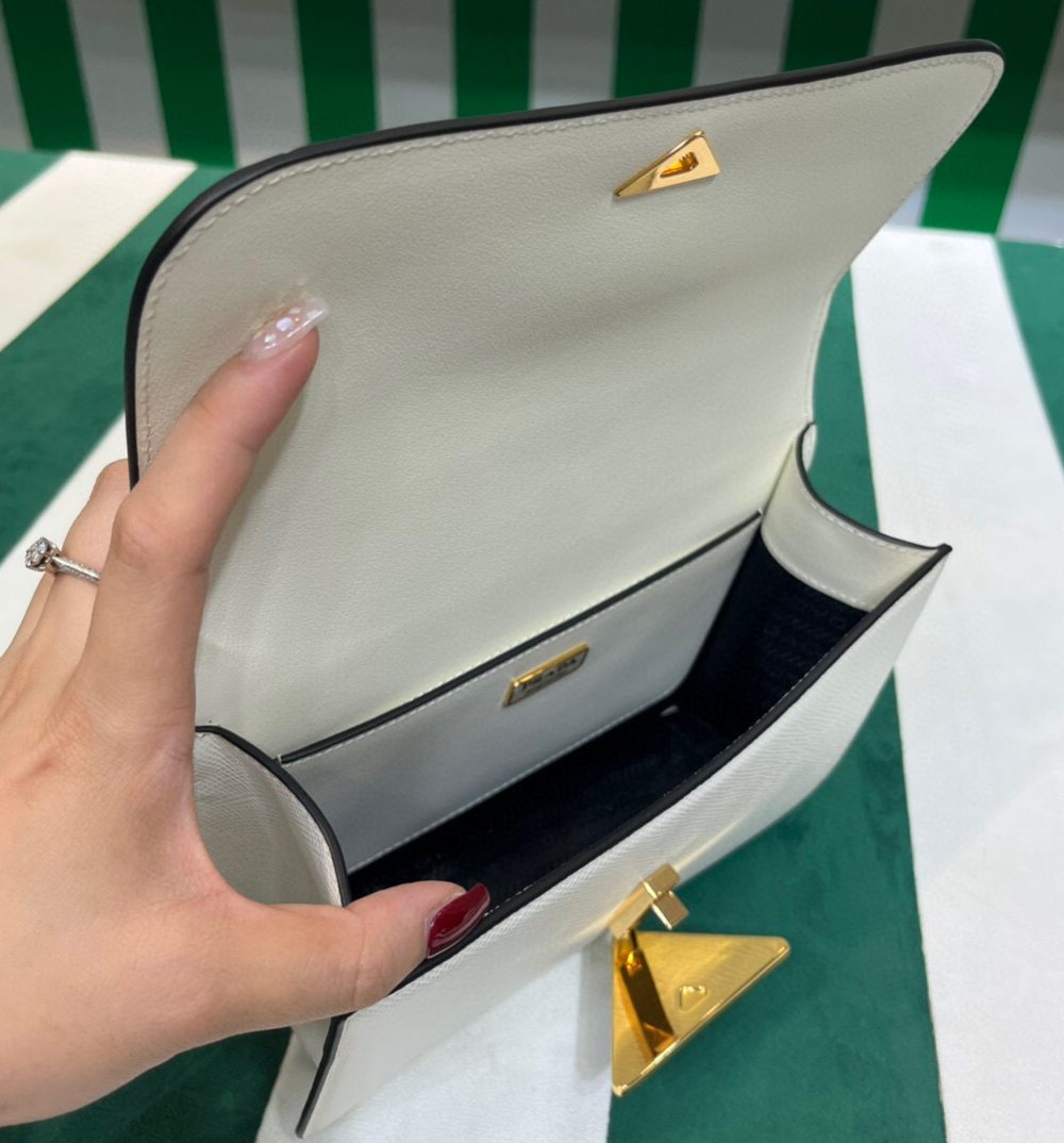 Emblème Saffiano Shoulder Bag In Beige/ White For Women 8.6 in/22cm 1BD320_2A4A_F0036_V_UTO