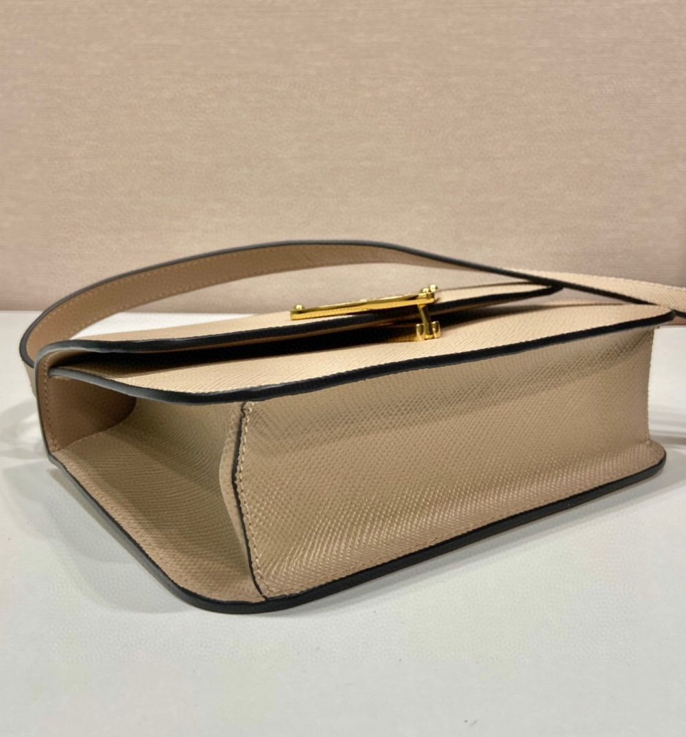 Emblème Saffiano Shoulder Bag In Beige/ White For Women 8.6 in/22cm 1BD320_2A4A_F0036_V_UTO