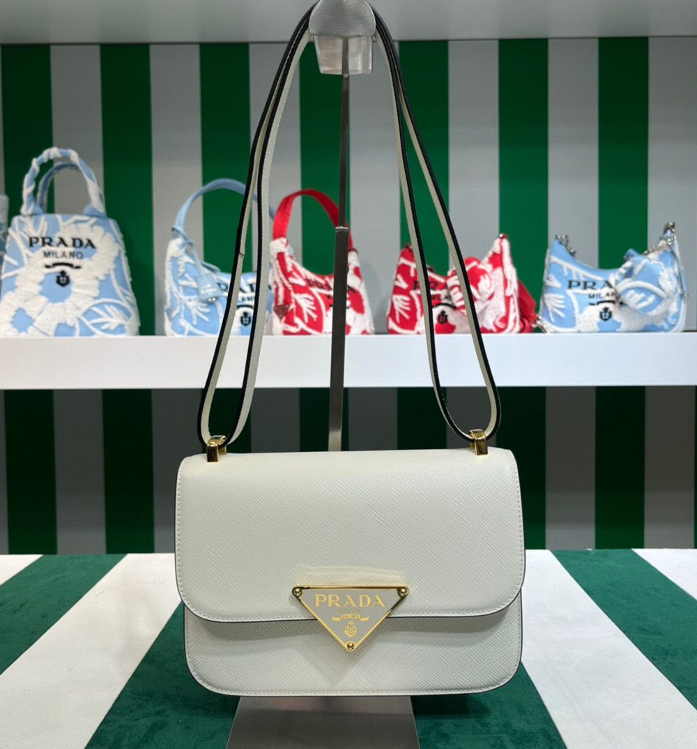 Emblème Saffiano Shoulder Bag In Beige/ White For Women 8.6 in/22cm 1BD320_2A4A_F0036_V_UTO