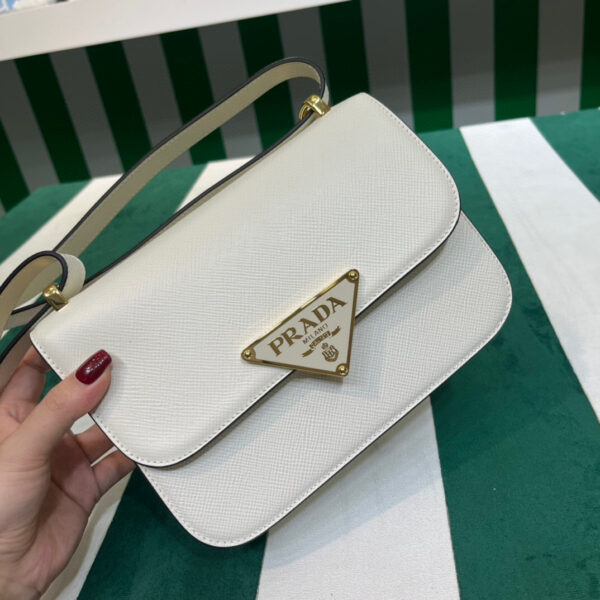 Emblème Saffiano Shoulder Bag In Beige/ White For Women 8.6 in/22cm 1BD320_2A4A_F0036_V_UTO