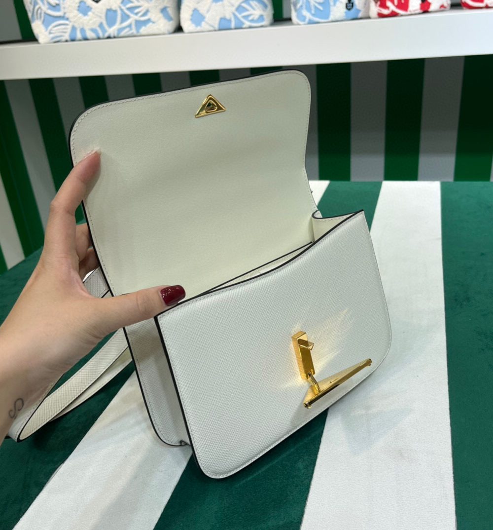 Emblème Saffiano Shoulder Bag In Beige/ White For Women 8.6 in/22cm 1BD320_2A4A_F0036_V_UTO