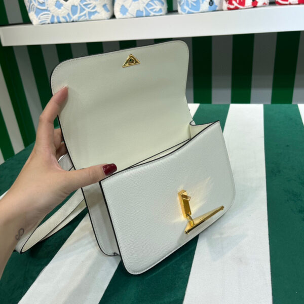 Emblème Saffiano Shoulder Bag In Beige/ White For Women 8.6 in/22cm 1BD320_2A4A_F0036_V_UTO