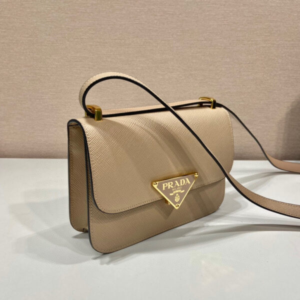 Emblème Saffiano Shoulder Bag In Beige/ White For Women 8.6 in/22cm 1BD320_2A4A_F0036_V_UTO