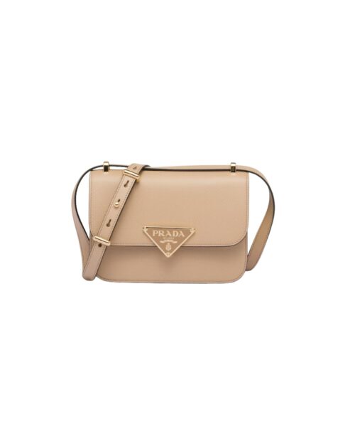 Emblème Saffiano Shoulder Bag In Beige/ White For Women 8.6 in/22cm 1BD320_2A4A_F0036_V_UTO
