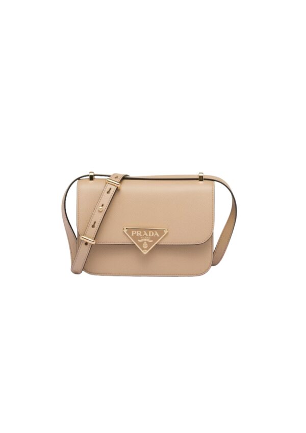 Emblème Saffiano Shoulder Bag In Beige/ White For Women 8.6 in/22cm 1BD320_2A4A_F0036_V_UTO