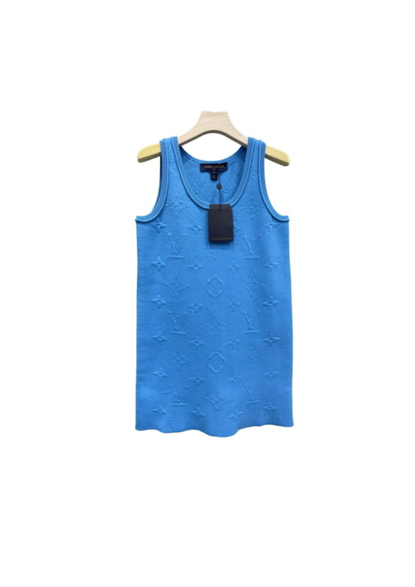 Embossed Monogram Motifs Sleeveless Dress Blue For Women