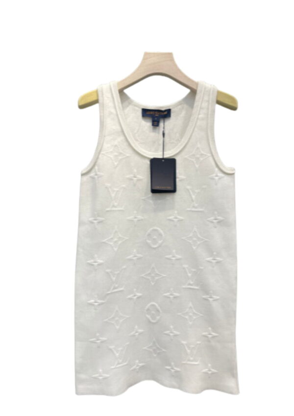 Embossed Monogram Motifs Sleeveless Dress White For Women