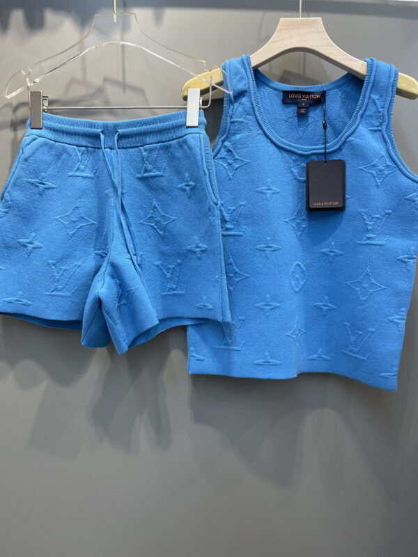 Embossed Pattern Shorts And Tank Top Blue For Women