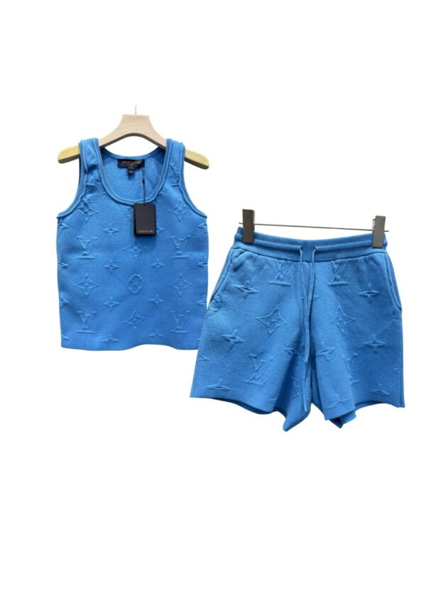 Embossed Pattern Shorts And Tank Top Blue For Women