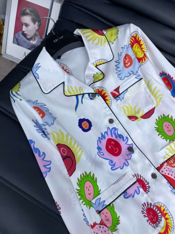 Faces Printed Pants And Shirt Pyjama White For Women