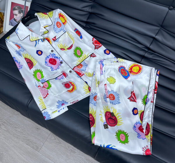Faces Printed Pants And Shirt Pyjama White For Women