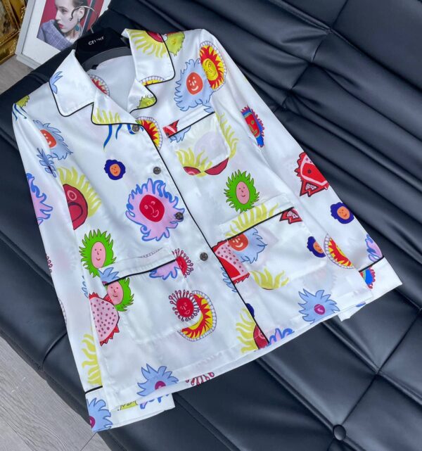 Faces Printed Pants And Shirt Pyjama White For Women