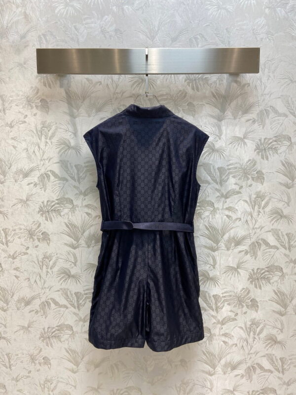 Faille Jumpsuit With Buckle Belt Navy Blue For Women