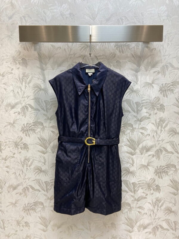 Faille Jumpsuit With Buckle Belt Navy Blue For Women