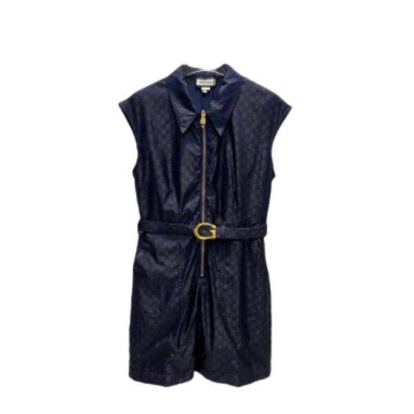 Faille Jumpsuit With Buckle Belt Navy Blue For Women