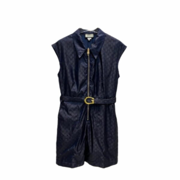 Faille Jumpsuit With Buckle Belt Navy Blue For Women