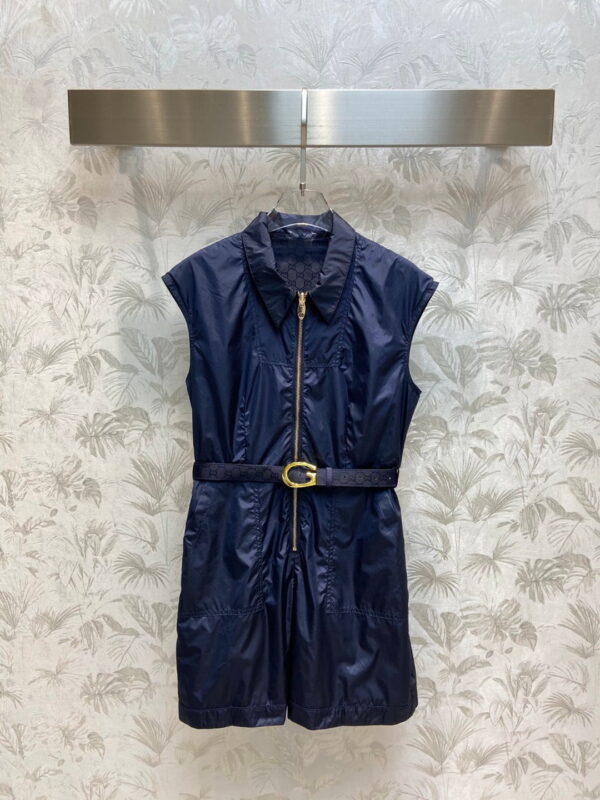 Faille Jumpsuit With Buckle Belt Navy Blue For Women