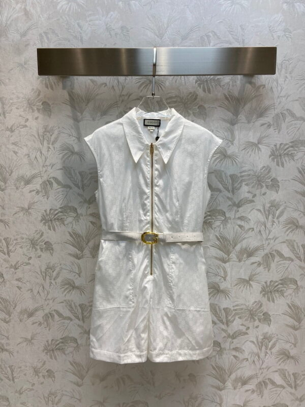 Faille Jumpsuit With Buckle Belt White For Women