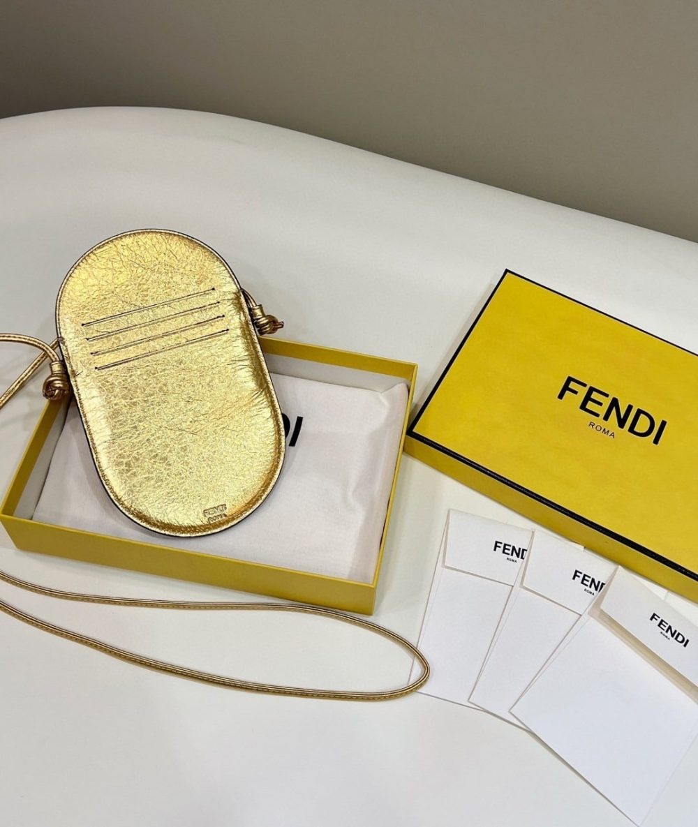 1:1 Replica Fendi 12 Pro Phone Holder Gold Bag For Woman 21.5cm/8.5in 7AS055AISPF0RXU - Image 3
