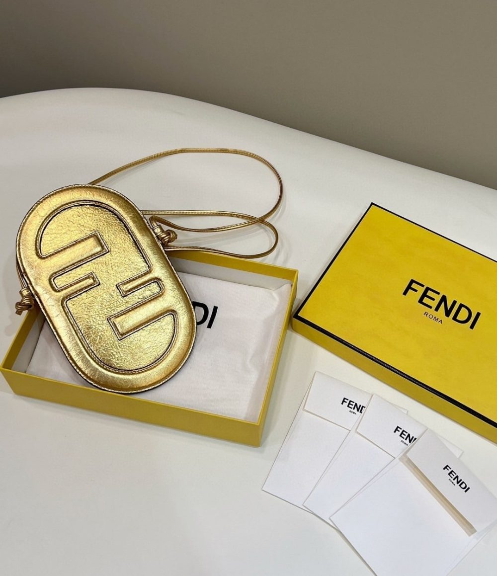 1:1 Replica Fendi 12 Pro Phone Holder Gold Bag For Woman 21.5cm/8.5in 7AS055AISPF0RXU - Image 5
