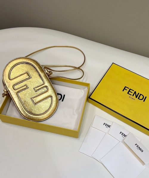 1:1 Replica Fendi 12 Pro Phone Holder Gold Bag For Woman 21.5cm/8.5in 7AS055AISPF0RXU