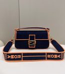 1:1 Replica Fendi Baguette Blue Denim Orange Border Bag For Woman 26cm/10in